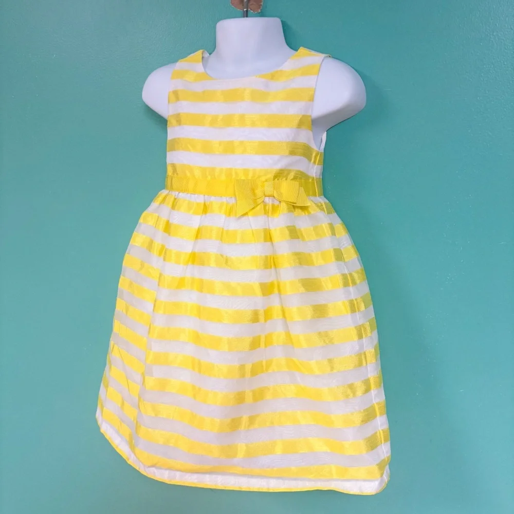 Dressed Up by Gymboree Yellow & White Striped Formal/Easter Dress 3T